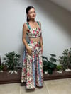 EKRU KIRMIZI DESENLİ GİPELİ CROP ETEK SATEN TAKIM