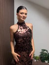 KAHVE PUL PAYETLİ ASTARLI ABİYE ELBİSE