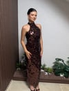 KAHVE PUL PAYETLİ ASTARLI ABİYE ELBİSE