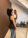 KAHVERENGİ KOLSUZ PEPLUM BLUZ