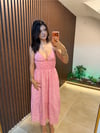 PEMBE LEOPAR DESENLİ UZUN ELBİSE