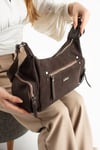 Öznora Kaliteli İki Yan Cepli 8 Bölmeli Omuz Ve Kol Çantası Kahverengi