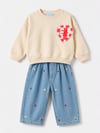 LACIEL Kız Çocuk Kalp Aplikeli Sweatshirt ve Çilek Nakışlı Denim Pantolon
