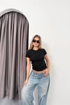 1003 Kadın Pamuklu Slim Fit Bisiklet Yaka Yumuşak Dokulu Basic T-Shirt Siyah