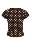 1004 Kadın Pamuklu Kare Yaka Puantiyeli Yan Büzgü Detaylı Crop T-Shirt Bluz Kahverengi