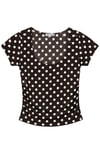1004 Kadın Pamuklu Kare Yaka Puantiyeli Yan Büzgü Detaylı Crop T-Shirt Bluz Kahverengi