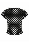 1004 Kadın Pamuklu Kare Yaka Puantiyeli Yan Büzgü Detaylı Crop T-Shirt Bluz Siyah