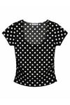 1004 Kadın Pamuklu Kare Yaka Puantiyeli Yan Büzgü Detaylı Crop T-Shirt Bluz Siyah