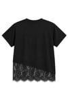 1005 Kadın Pamuklu Regular Fit Bisiklet Yaka Asimetrik Kesim Dantel Detaylı Yumuşak Dokulu T-Shirt Siyah