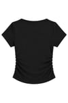 1006 Kadın Pamuklu Kare Yaka Yan Büzgü Detaylı Basic Crop T-Shirt Bluz Siyah