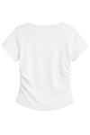 1006 Kadın Pamuklu Kare Yaka Yan Büzgü Detaylı Basic Crop T-Shirt Bluz Beyaz