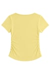 1006 Kadın Pamuklu Kare Yaka Yan Büzgü Detaylı Basic Crop T-Shirt Bluz Tereyağı Sarısı