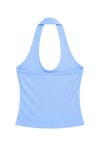 1010 Kadın Bürümcük Dokulu Halter Yaka Crop Atlet Bol Paça Pantolon Takım Bebe Mavi