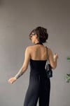 1010 Kadın Bürümcük Dokulu Halter Yaka Crop Atlet Bol Paça Pantolon Takım Siyah