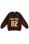 1046 Kadın V Yaka New York Baskılı 3 İplik Pamuklu Sweatshirt Kahverengi