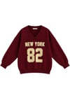 1046 Kadın V Yaka New York Baskılı 3 İplik Pamuklu Sweatshirt Bordo