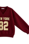 1046 Kadın V Yaka New York Baskılı 3 İplik Pamuklu Sweatshirt Bordo
