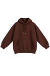 1047 Kadın Kapüşonlu Kanguru Cepli 3 İplik Pamuklu Sweatshirt Kahverengi