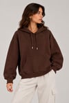 1047 Kadın Kapüşonlu Kanguru Cepli 3 İplik Pamuklu Sweatshirt Kahverengi