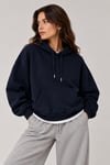 1047 Kadın Kapüşonlu Kanguru Cepli 3 İplik Pamuklu Sweatshirt Lacivert