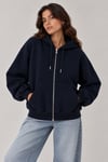 1048 Kadın Fermuarlı Kapüşonlu Kanguru Cepli 3 İplik Pamuklu Sweatshirt Lacivert
