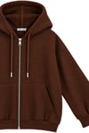1048 Kadın Fermuarlı Kapüşonlu Kanguru Cepli 3 İplik Pamuklu Sweatshirt Kahverengi