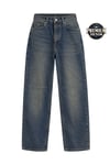 1053 Kadın Yüksek Bel Tint Yıkamalı Straight Fit Düz Paça Jean Pantolon Mavi