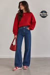 1054 Kadın Yüksek Bel Straight Fit Düz Paça Jean Pantolon Mavi