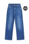 1055 Kadın Yüksek Bel Kar Yıkamalı Wide Leg Geniş Paça Jean Pantolon Koyu Mavi
