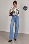 1055 Kadın Yüksek Bel Kar Yıkamalı Wide Leg Geniş Paça Jean Pantolon Mavi