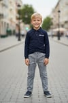 Erkek çocuk lacivert polo ve çizgili pantolon takımı