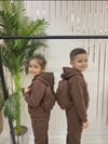 Kendinden Çantalı Unisex Çocuk Hırka- Kahverengi