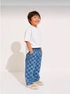 Unisex Mavi Kareli Desenli Bol Paça Çocuk Jean Pantolon 