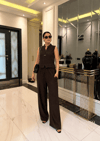 Acı Kahve Keten Karışımlı Bluz Pantolon Takım