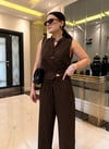 Acı Kahve Keten Karışımlı Bluz Pantolon Takım