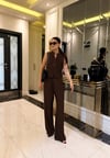 Acı Kahve Keten Karışımlı Bluz Pantolon Takım