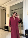 Bordo Askılı Elbise Ve Crop Gömlek Tensel Takım