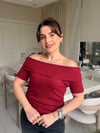 Bordo Madonna Yaka Ribanalı Bluz