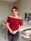 Bordo Madonna Yaka Ribanalı Bluz