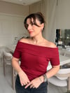 Bordo Madonna Yaka Ribanalı Bluz