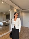 Gold Düğmeli Çelik Triko Hırka- Beyaz