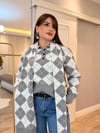 Gri-Beyaz Baklava Desen Atkılı Kazak