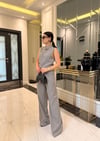 Gri Keten Karışımlı Bluz Ve Pantolon Takım