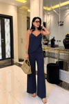 İp Askılı Bluz Pantolon Takım-Lacivert