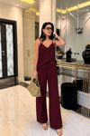İp Asllı Bluz Pantolon Takım-Bordo