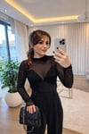 Işıltılı Tül Detay Bluz