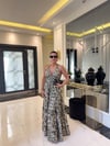 İthal Desenli Helen İpek Elbise-Ekru