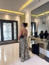İthal Desenli Helen İpek Elbise-Ekru