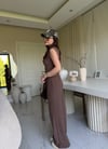 Kahve Belden Oturtmalı Bluz Pantolon Takım