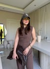 Kahve Belden Oturtmalı Bluz Pantolon Takım